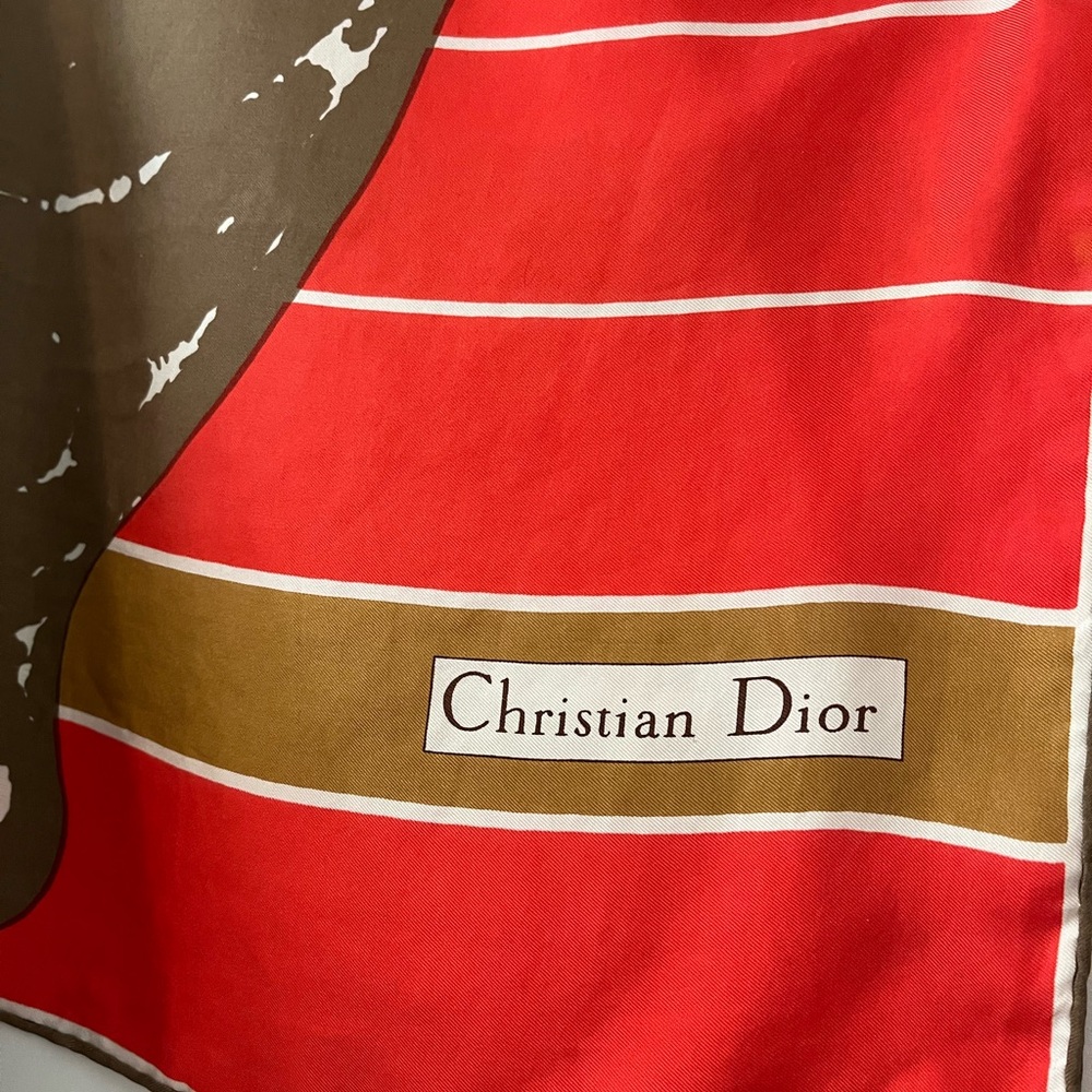 Vintage Christian Dior Brown and Red/Coral Scarf - Picture 2 of 7